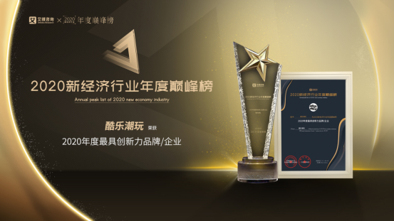 酷樂潮玩 酷樂潮玩榮獲艾媒咨詢“2020年度最具創(chuàng)新力品牌”大獎